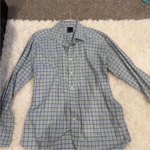 Men's Blue and Green Plaid Shirt